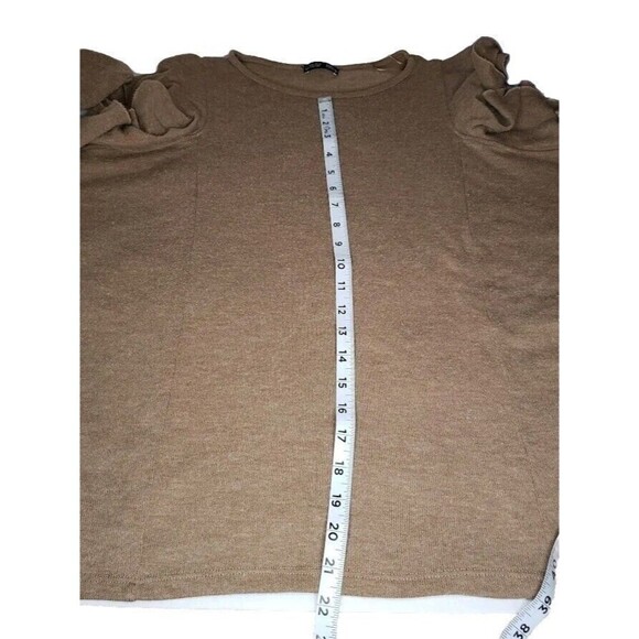 Zara W/B Collection Woman's Ruffle-Sleeve Cold Shoulder Sweater Tan (Size L) - Picture 7 of 9